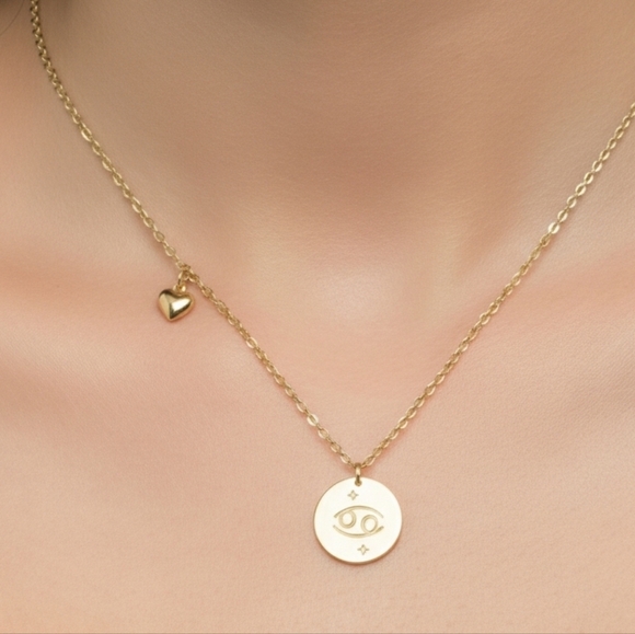 Jewelry - 14k Gold Plated Cancer Zodiac Pendant Necklace Reversible New Gift With Box